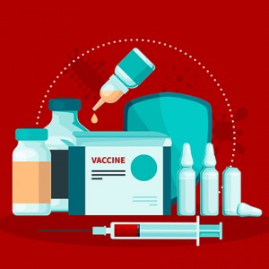 Vaccination flat 2x2 design concept with vaccination calendar and set of medical tools and vaccine products vector illustration